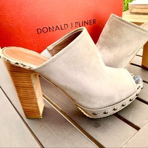 Donald J Pliner gray suede leather platform mule silver studs 6